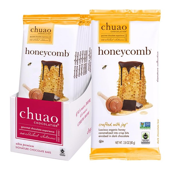 Chuao Chocolatier Honeycomb Gourmet Dark Chocolate Bars | No Preservatives | For Gift Baskets, Christmas, Birthday| 12 Ct