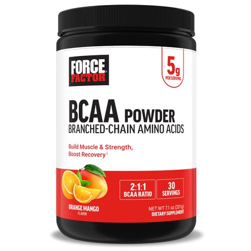 Force Factor BCAA Amino Acids Supplement 2:1:1, Delicious and Refreshing BCAA Powder to Support Muscle Recovery and Performance, No Artificial Colors or Flavors, Orange Mango, 30 Servings