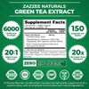 Zazzee Extra Strength Green Tea 20:1 Extract, 6000 mg Strength, 50% EGCG, 98% Polyphenols and 80% Catcehins, 150 Vegan Capsules, 5 Month Supply, Standardized and Concentrated 20X Potency, Non-GMO