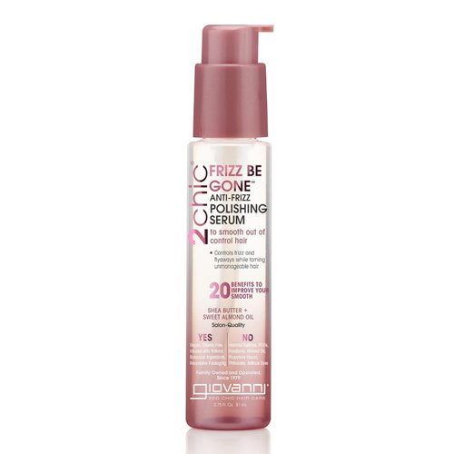 GIOVANNI 2chic Frizz Be Gone Polishing Serum - Anti-Frizz Natural Hair Smoothing Formula with Shea Butter & Sweet Almond Oil, No Parabens, Color-Safe - 2.75 oz
