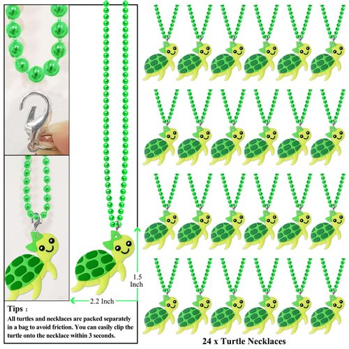 KeeStar 24 Pack Turtle Necklace Party Favors for Sea Turtle Under the Sea Ocean Baby Shower, Birthday Party, School Carnival Rewards, Photography Props, Home Decorations, Classroom Prize