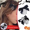 Utavu 2Pcs Skeleton Hand Hair Clips with Bowknot - Cute Skull Claw Hairpins for Girls, Party Cosplay