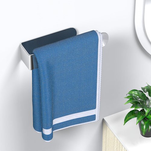 HUFEEOH Adhesive Hand Towel Holder, Kitchen Towel Holder Towel Bars Wall Mounted, Stainless Steel Bath Towel Holder for Bathroom Hotel Kitchen (8 inch, Polished Silver)