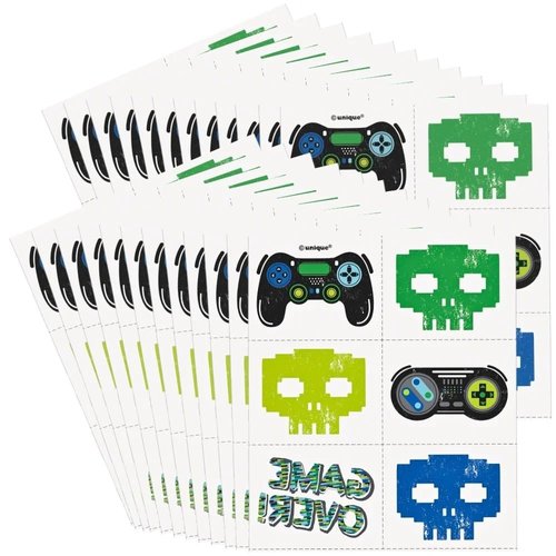 Multicolor Gamer Birthday Tattoos - (24 Count) - Fun & Vibrant Temporary Tattoos, Perfect for Parties and Events