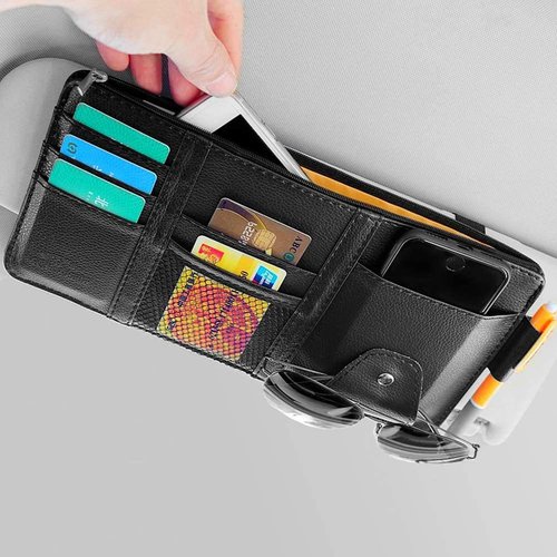 SEMBEM Car Visor Organizer, Auto Interior Accessories, Car Truck SUV Storage Pouch Holder, with Multi-Pocket Net Zipper (Black)