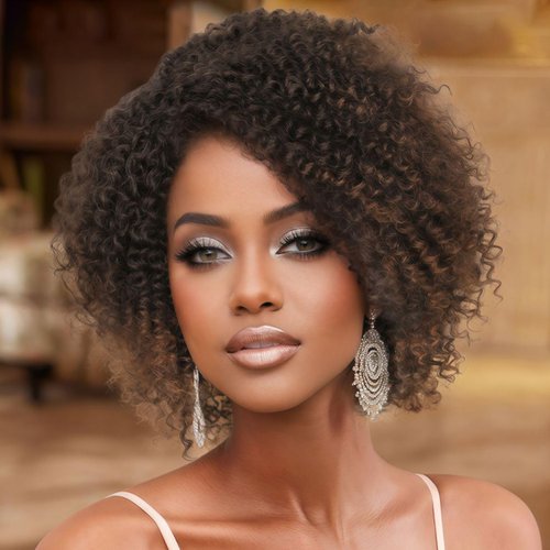 Fancy Hair Short Kinky Curly Wigs Ombre Brown Side Part Afro Wigs for Black Women Synthetic Yanky Twist Out Wig Natural Hairstyle for Daily Use (1B/30)