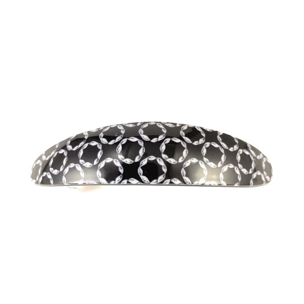 Black White curved barrette hair clip accessory 3.5 inches long circles rings pattern