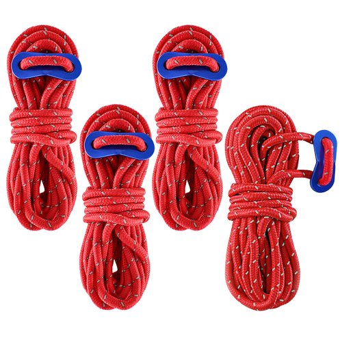 BALIT Reflective Nylon Pull Paracord 4 Pack 4mm 13FT Tent Guy Lines Rope with Aluminum Rope Tensioner Fits Camping Tent Hiking Outdoor Activity(Red)