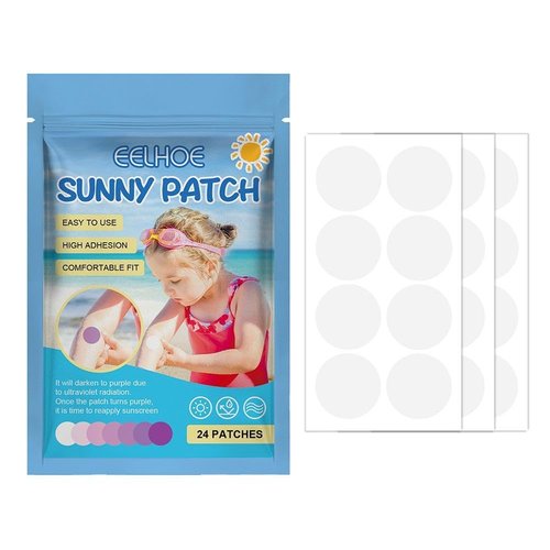 24 Pcs UV Stickers for Sunscreen, Sun Cream Stickers to Reapply, Waterproof UV Detection Stickers, UV Detection Reminder UV Patch for Kids Adults Waterproof Patches, Changes Color When Time To Reapply