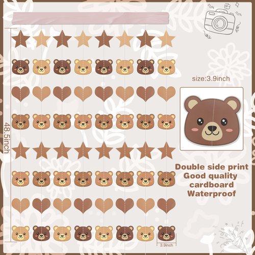 Bear Birthday Party Decorations, Animal banner for Gender Reveal Birthday Wedding Baby Shower Bearly Theme Boys Girls Decorations(Brown)