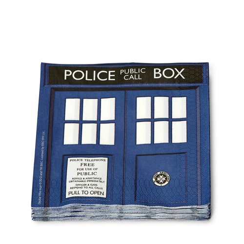 Doctor Who TARDIS Paper Napkins - 20-Piece 6.5" Party Napkin Set - Tardis Police Call Box Door - Themed Tableware Party Decoration - Space & Time Travel Birthday Party Supplies - For Kids, Teen, Fans