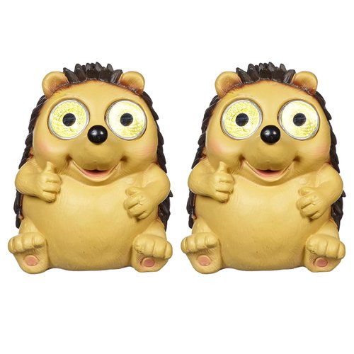 Garden Statues Hedgehog Figurines with Solar LED Lights, Unique Animal Statues Lights Housewarming Sculpture Gifts for Outdoor Decorations, Garden, Patio, Balcony, Yard, Lawn Ornament (2 Pack)