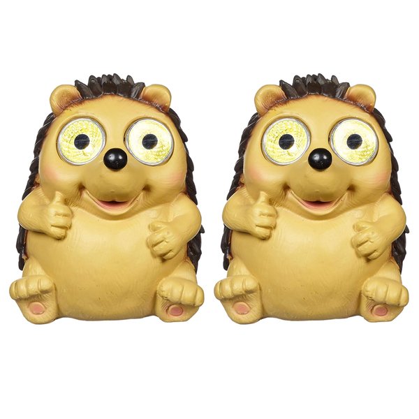 Garden Statues Hedgehog Figurines with Solar LED Lights, Unique Animal Statues Lights Housewarming Sculpture Gifts for Outdoor Decorations, Garden, Patio, Balcony, Yard, Lawn Ornament (2 Pack)