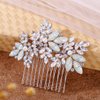 Foyte Crystal Wedding Hair Comb Leaf Bride Headpiece Silver Rhinestone Opal Hair Piece Bridal Side Hair Accessories for Women