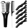 Honeydak Hair Straightening Boar Bristle Clamp Hair Comb, 5 Pieces Alligator Hair Clips, Pin Rat Tail Comb (White Comb)