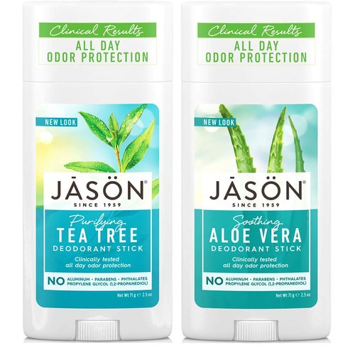Jason Tea Tree Deodorant & Aloe Vera Deodorant Bundle with Grapefruit, Citronellol, and Corn Starch, 2.5 fl. oz. each