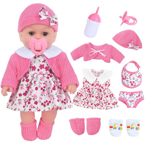 ZNTWEI 12 Inch Baby Doll Playset with Reborn Baby Dolls Clothes and Accessories Including Bottles, Nipple, Diaper, Bib, Underpants
