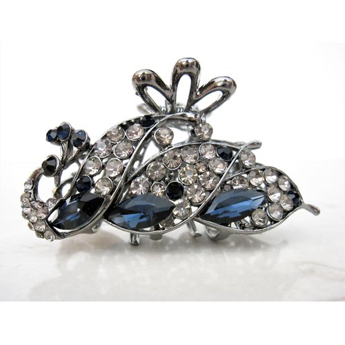 Medium blue or smoke gray crystal peacock metal hair claw clip bridal clip (Primary color: Blue)