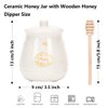 Kosmeey Ceramic Honey Jar with Wooden Honey Dipper-Honey Pot with Dipper- Honey Jar with Stand, Great Bee Decor- Farmhouse Kitchen Decor (Honey Jar-White)
