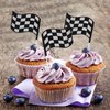 24Pcs Checkered Flag Cake Toppers,Glitter Race Car Cake Decorations, Racing Flags Cake Picks for Car Theme Party Supplies Baby Shower Kids Boys Birthday Party Supplies (Silver)