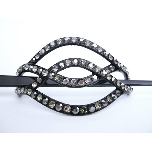 Silver and gray crystal art deco black acrylic hair slide stick clip barrette