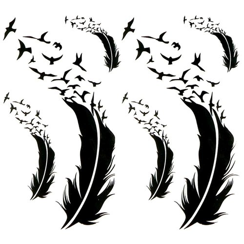 Oottati 2 Sheets Small Cute Temporary Tattoo Stickers Black Feather Birds