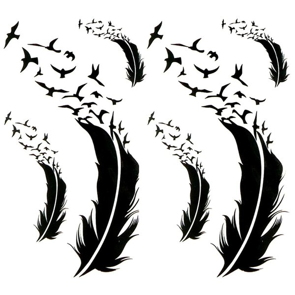 Oottati 2 Sheets Small Cute Temporary Tattoo Stickers Black Feather Birds