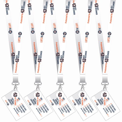 Lutzie 43 Foundation Orange and Blue 5-Key Family Pack Featuring “43 Key Seconds” and “43 to Distraction-Free” Slogans for Safe Driving Awareness. Key Ring Reminders