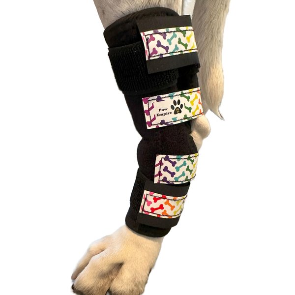 Paw Empire - Pair of Ultra Supportive Dog Leg Braces, Comfortable, Dual Metal Springs, Canine Brace for Joint Arthritis, Assists Injury & Sprains (Rainbow Dog Bone, Large)