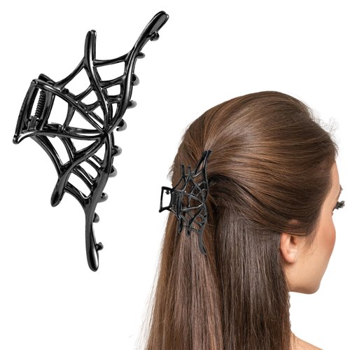 Halloween Hair Claw Clips, Horror Hair Clips Gothic Hair Barrettes Hairpin Metal Spider Hair Accessories Black Halloween Hair Accessories Decoration for Women Girls (Spider Web)