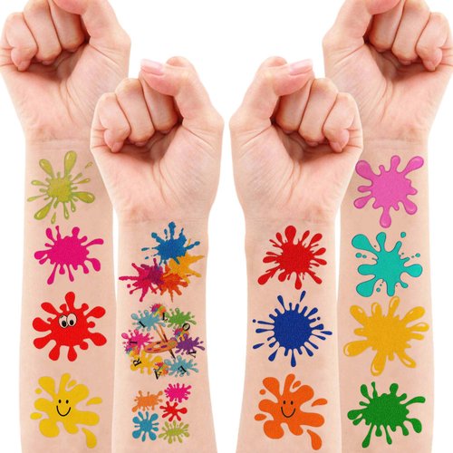 8 Sheets (88PCS) Art Temporary Tattoos Themed Paint Painting Birthday Party Decorations Favors Supplies Decor Stickers for Kids Men Gifts Classroom School Prizes Rewards