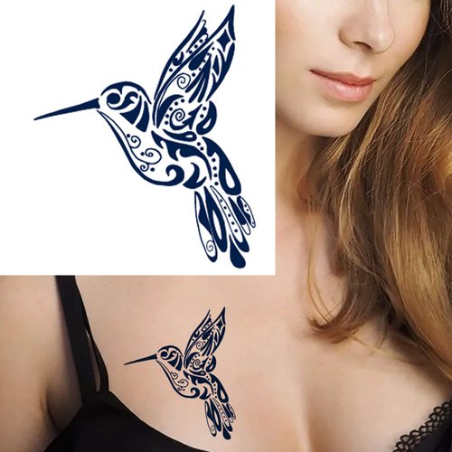 Dopetattoo Flower 4 Sheets Lasting 1-2 Weeks Temporary Tattoo for Women Hummingbirds Stencil Tattoo Flower Bird Abstract Art Be Juice Realistic Tattoos for Chest for Adults Woman