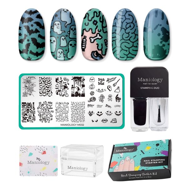 Maniology Halloween Limited Edition Nail Stamping Starter Kit (Plate, Polish, Top Coat, Stamper and Scraper Card)