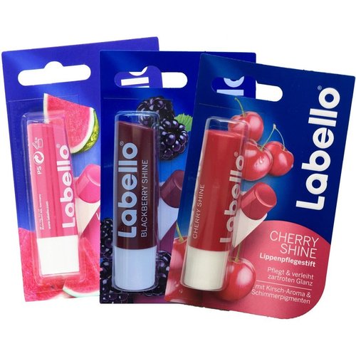 Labello Watermelon Shine, Labello Blackberry Shine, Labello Cherry Shine Lip Balm Bundle