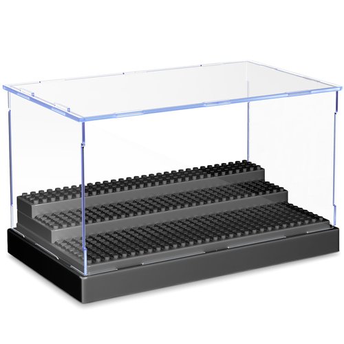 KKU Display Case for Minifigure Action Figures Blocks, Acrylic Minifigure Display Case Box Storage with 3 Movable Steps Gift for Kids Adults (Black, 1 Pack)