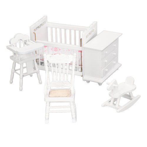1:12 Dollhouse Baby Furniture Model Set Miniature Baby Crib Rocking Horse Chair Cabinet Decoration Accessories