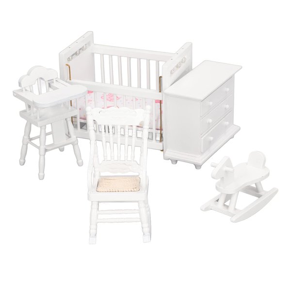 1:12 Dollhouse Baby Furniture Model Set Miniature Baby Crib Rocking Horse Chair Cabinet Decoration Accessories