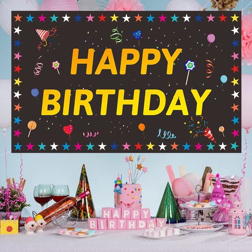 Colorful Stars Happy Birthday Banner Backdrop Decorations Birthday Party Decorations Indoor Outdoor Banner Birthday Backdrop Background Party Supplies