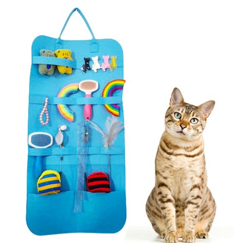 IMDOUBLEDOU Cat Toy Storage Door Organizer for Stuffies, Pet Ideas Holder, Toy Plush/Hammock Hanging Storage, Cat Wand Toy Holder Hanging Cat Teaser Toy Organizer (Blue)