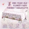 Pymurod 3pcs Fairy First Birthday Decorations Fairy One Tablecloth Little Fairy Garden Table Cover, Fairy 1st Birthday Party Supplies Floral Fairy Table Cloth Baby Shower Decorations