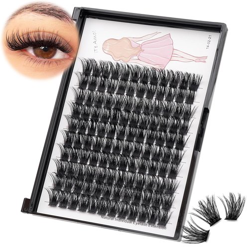 Bodermincer 120 Clusters/box Wide Cluster 3D Effect Glue Bonded Cluster Eyelashes Individual Eyelash Extension Eyelashes Bunches False Eyelashes Home Eyelash Extension (14MM)