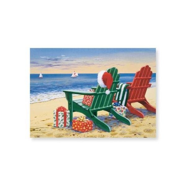 Christmas Cards Red Green Adirondacks Chairs - Glitter and Foil - 16 Per Box - 27-098