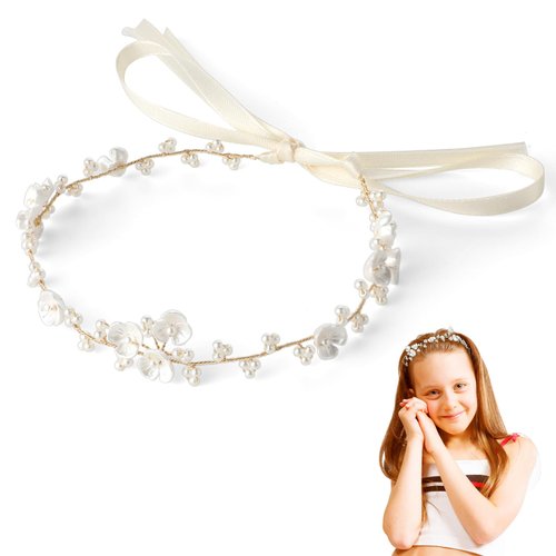 Abeillo Princess Flower Crown Headpiece with Pearls - Bridal Hair Accessory for Flower Girl, Birthday, Party, Photography, Wedding
