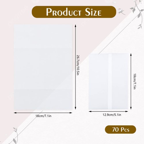ZYNERY 70 Pack Pre-folded Vellum Jackets for 5x7 Invitations, Vellum Paper 5x7 for Invitations, Transparent Paper Vellum Envelopes for Wedding Invitations Wraps - Translucent Birthday Invitation Paper