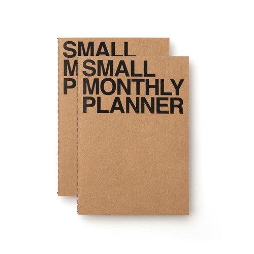 JSTORY Small Monthly Planner Set of 2 Stitch Bound Flat Lay Compact Handy Year Round Flexible Cover Goal/Time Organizer Thick Paper Eco Friendly Customizable A6 16 Months 18 Sheets Each Kraft