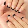 iMABC Press on Nails - Nude Black French Glitter Tips Fake Nail | Cute Short Glossy Shiny Solid False Nails | Glue Acrylic Decoration Manicure Gift for Girls Women 24Pcs