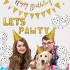 Esweny Dog Cat Birthday Party Supplies,Dog Cat Party Decorations,Lets Pawty Balloons Dog Cat Birthday Hat, Happy Birthday Banner Foil Balloons Pet Party Decoration