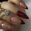 ANDGING Red Press on Nails Almond Short Medium French Tip Fake Nails for Women with Glitter Gold Nude Design Glue on Nails Stiletto Acrylic False Nails Manicure Stick on Nails for Wedding 24Pcs C31
