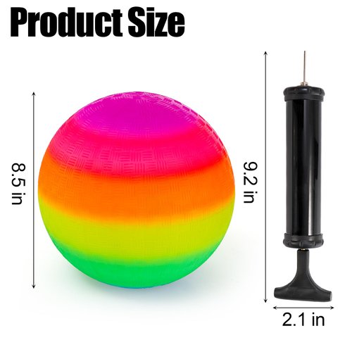 Lawei 6 Pack Rainbow Playground Balls, 8.5 Inch Soft Bouncy Ball Set for Kids and Adults, Colorful Rubber Balls with Hand Pump for Kickball, Dodgeball, Handball, Four Square Ball, Schoolyard Games