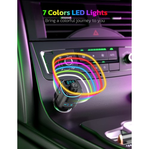 Nulaxy Bluetooth FM Transmitter for Car, QC3.0 Fast Charge Bluetooth Car Adapter, Wireless Radio Car Kit with 7 Color LED Backlit, Support Hands-Free Calls, USB Flash Drive, microSD Card (B- Black)